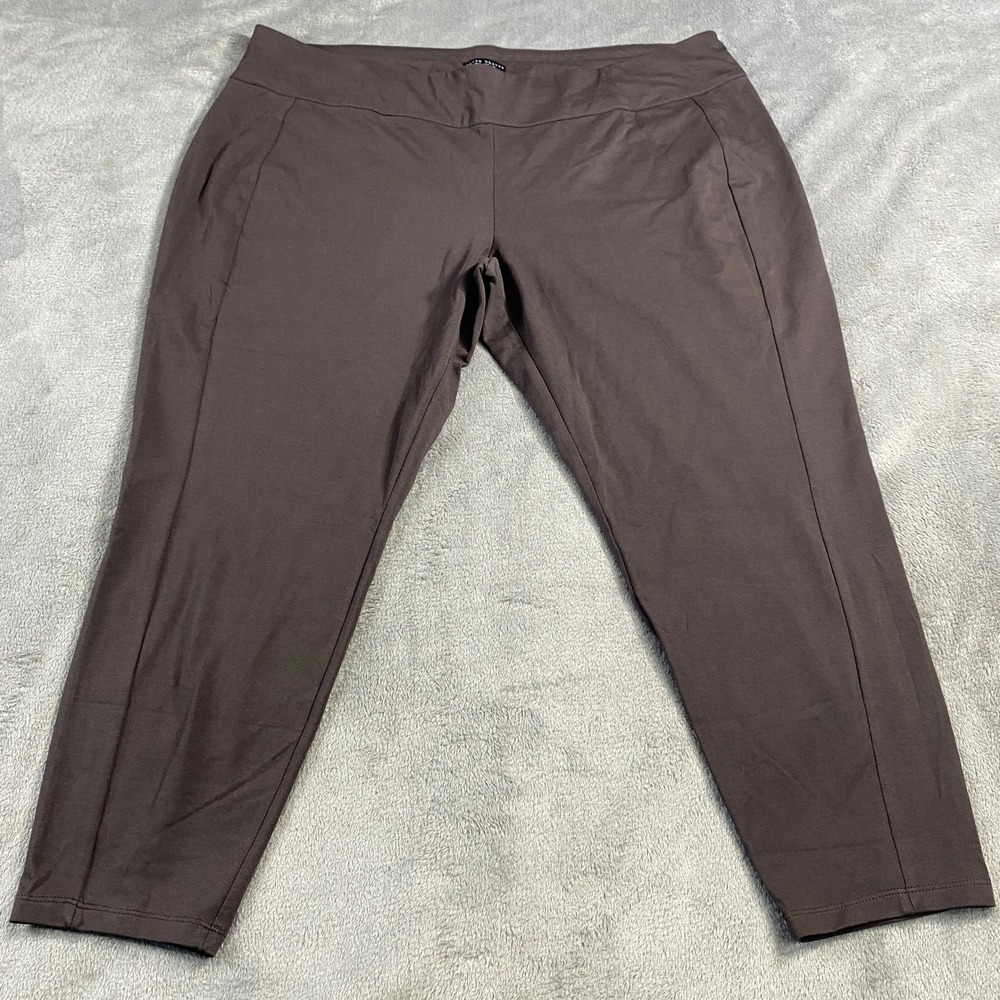 Susan Graver Weekend Women's 2XLP Brown Cotton‎ Spandex Stretch Cropped Pants